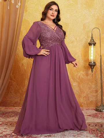 Women's 1-5XL Fashion Designer Sequin Chiffon Long Dresses (Plus Size)